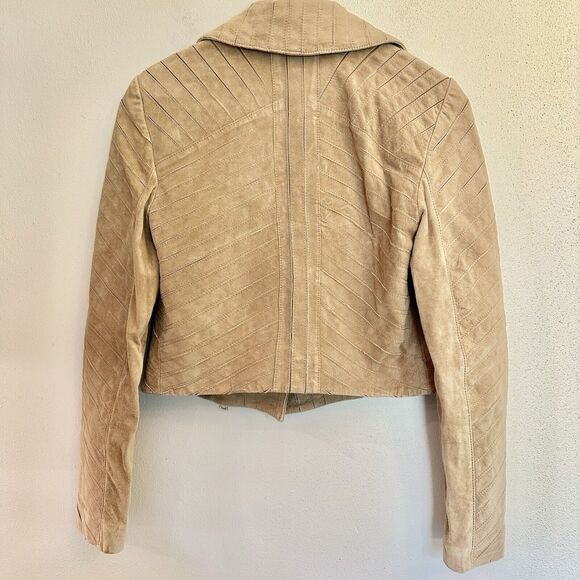 BEBE TAN SUEDE Textured LEATHER ZIP Bomber‎ JACKET COAT SIZE Medium - Picture 10 of 16